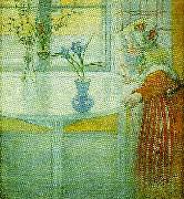 Carl Larsson lillanna vid fonstret-tittut-flickan och krokusen oil painting reproduction